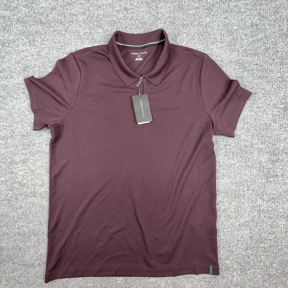 Perry Ellis Polo Shirt Mens Large Red 1/4 Zip Performance Knit 4DFK9013 NEW